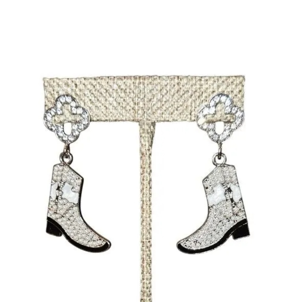 Silver Boot Dangle Earrings